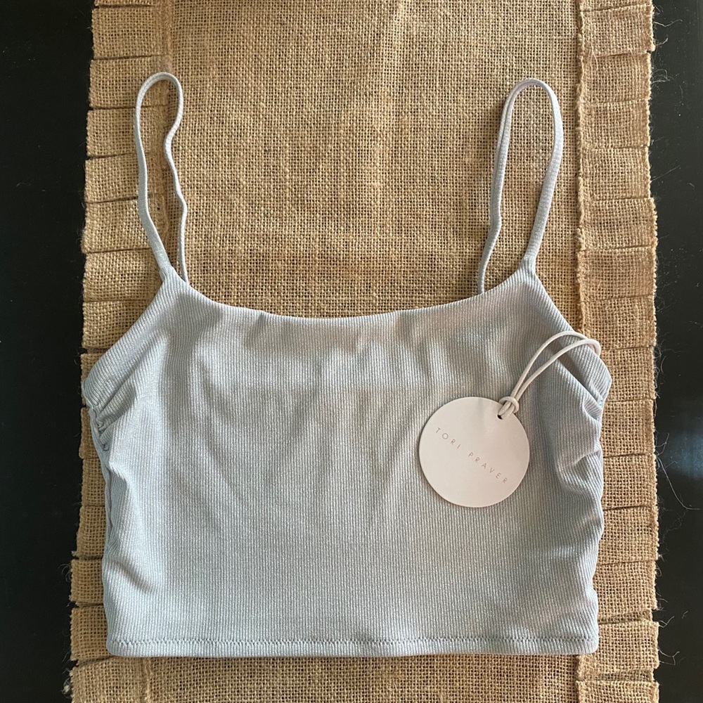 Tori Praver Stevie Crop Swim Top Small Grey Silver